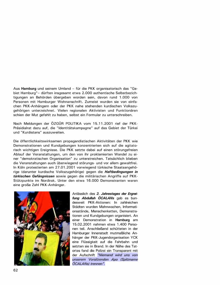 Seite 62 des Verfassungsschutzbericht 2001 Hamburg