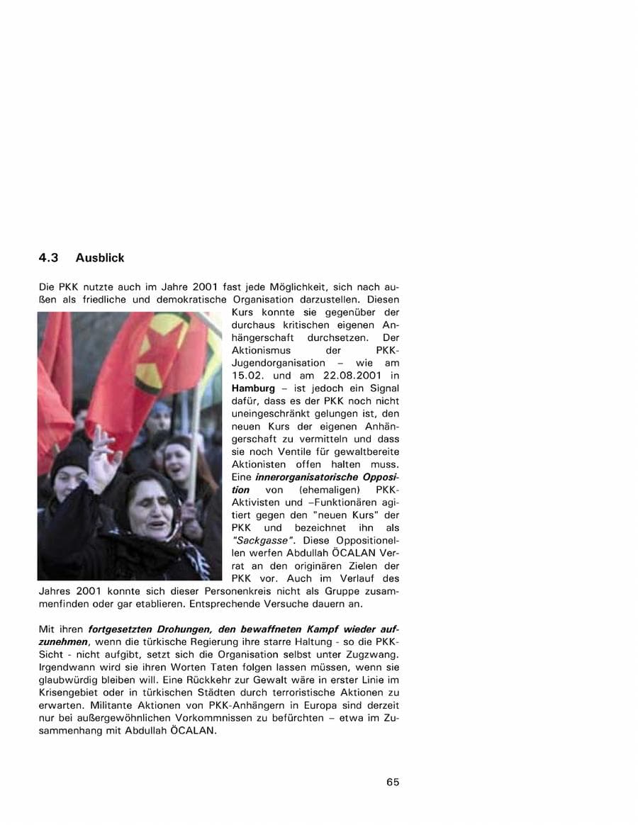 Seite 65 des Verfassungsschutzbericht 2001 Hamburg