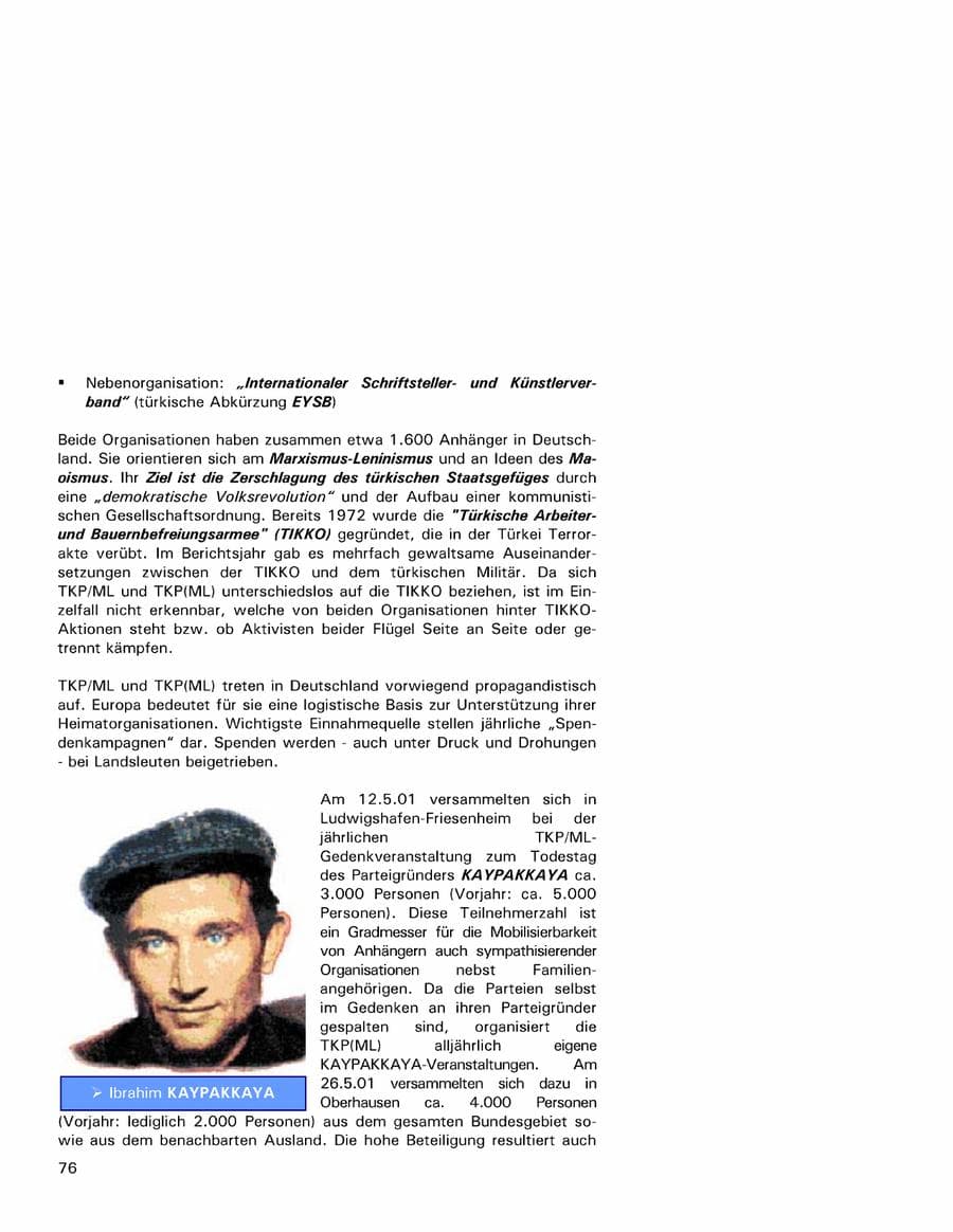 Seite 76 des Verfassungsschutzbericht 2001 Hamburg