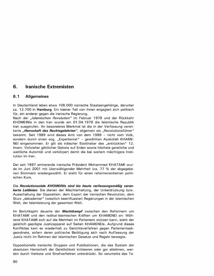 Seite 80 des Verfassungsschutzbericht 2001 Hamburg