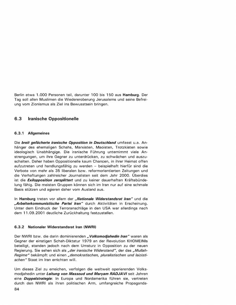 Seite 84 des Verfassungsschutzbericht 2001 Hamburg