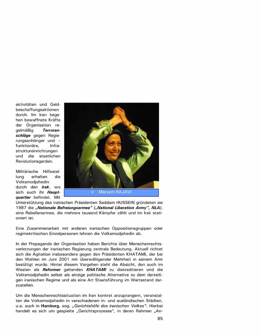 Seite 85 des Verfassungsschutzbericht 2001 Hamburg