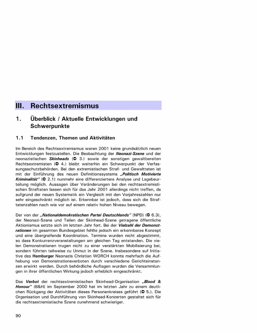 Seite 90 des Verfassungsschutzbericht 2001 Hamburg