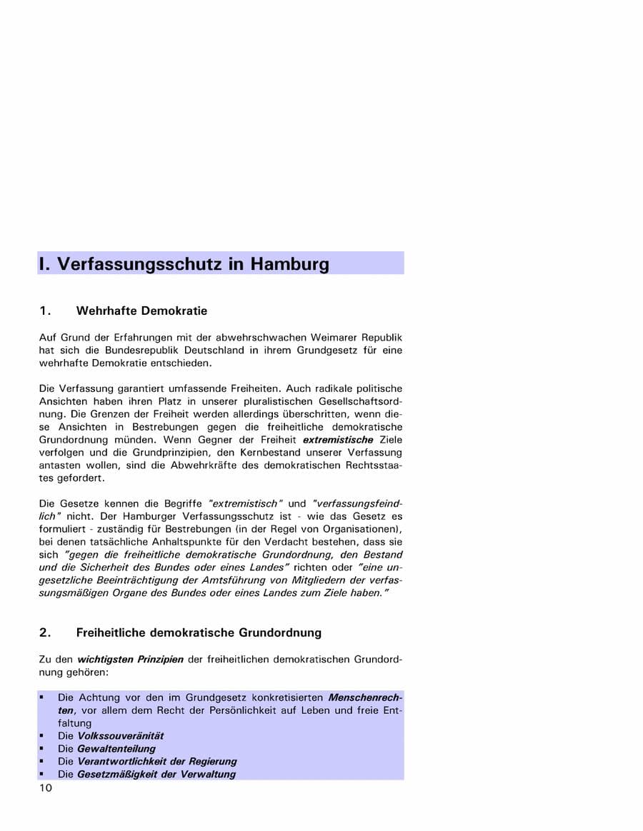 Seite 10 des Verfassungsschutzbericht 2001 Hamburg