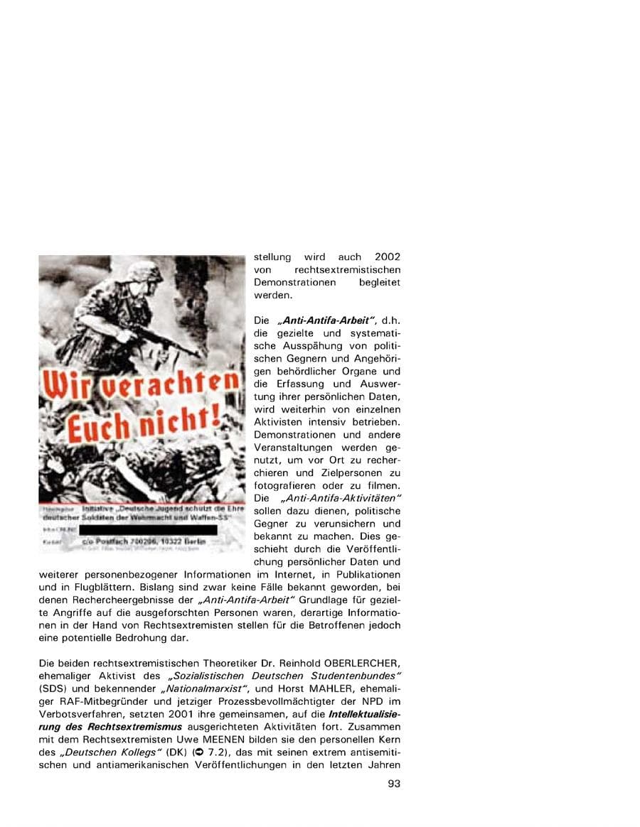 Seite 93 des Verfassungsschutzbericht 2001 Hamburg