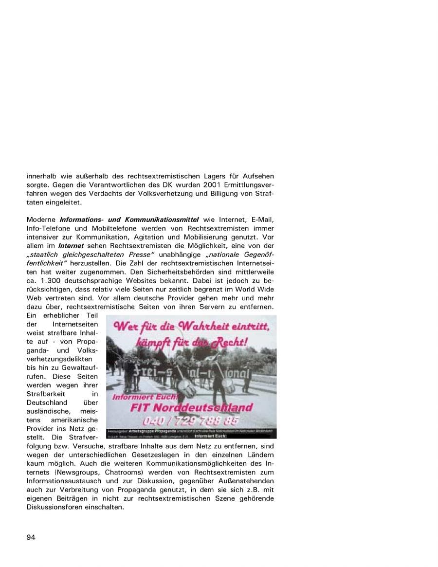 Seite 94 des Verfassungsschutzbericht 2001 Hamburg