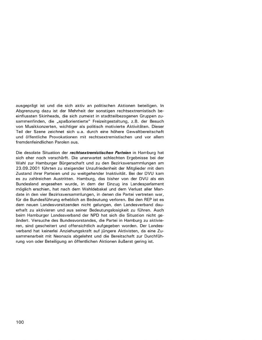 Seite 100 des Verfassungsschutzbericht 2001 Hamburg