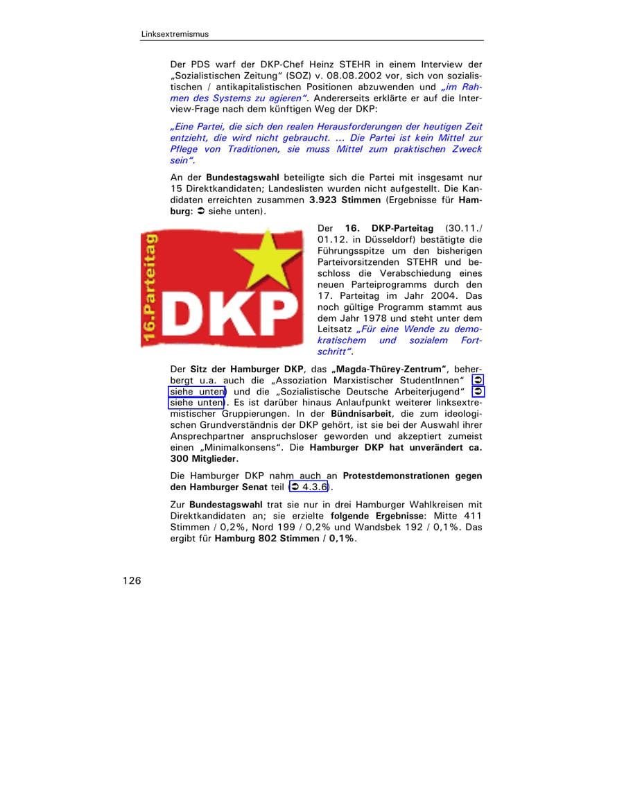 Seite 128 des Verfassungsschutzbericht 2002 Hamburg