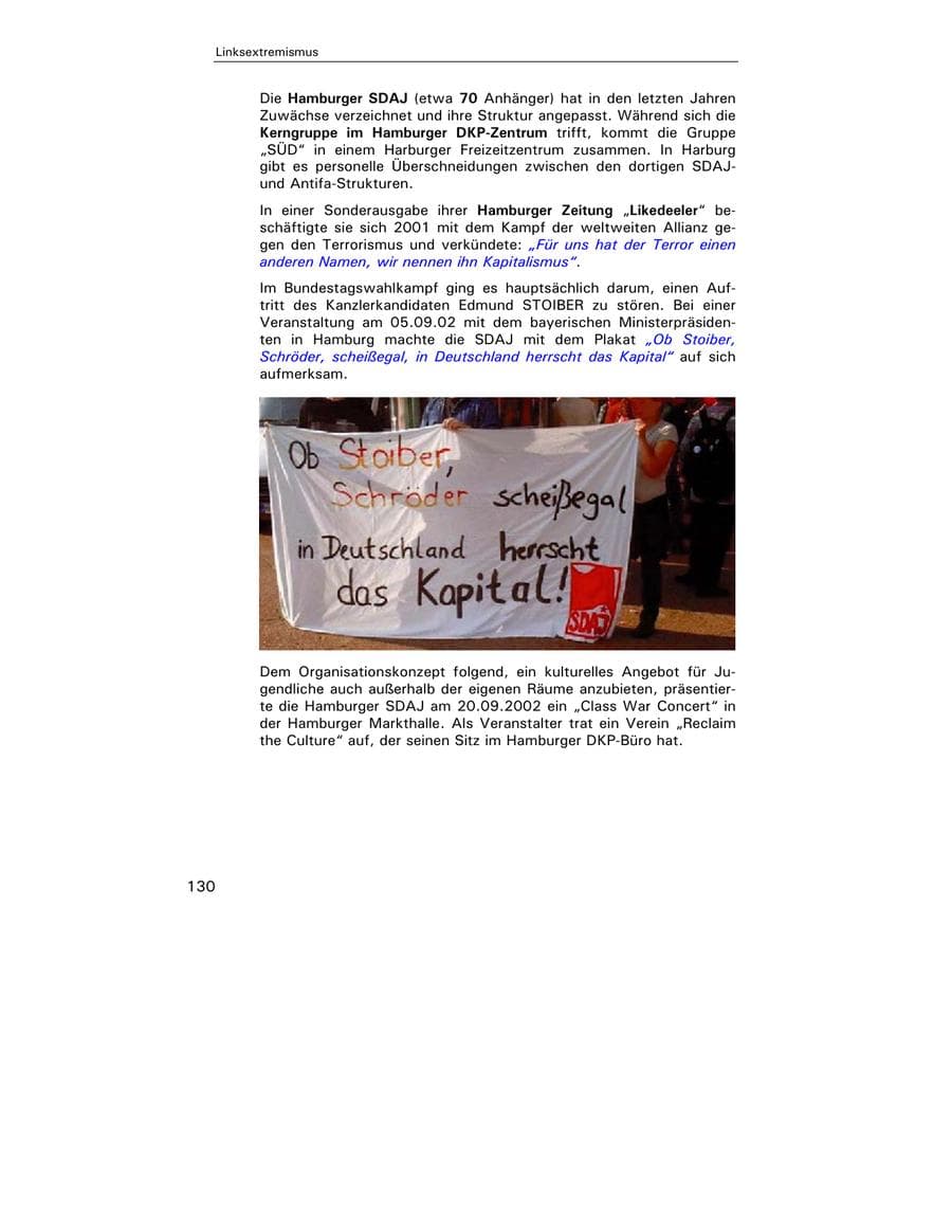 Seite 132 des Verfassungsschutzbericht 2002 Hamburg