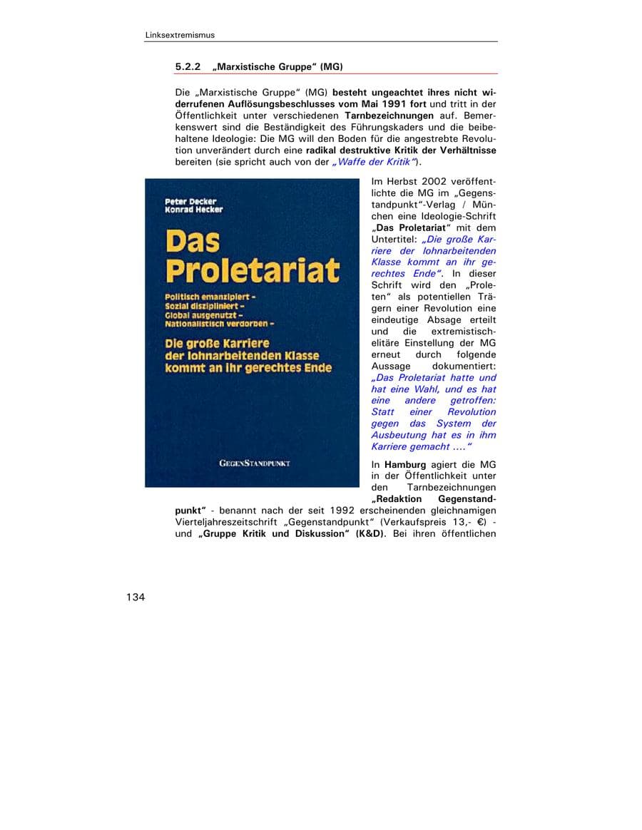 Seite 136 des Verfassungsschutzbericht 2002 Hamburg