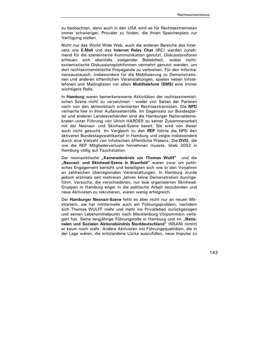 Seite 145 des Verfassungsschutzbericht 2002 Hamburg