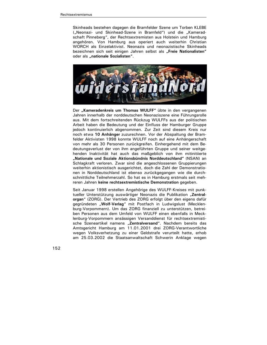 Seite 154 des Verfassungsschutzbericht 2002 Hamburg