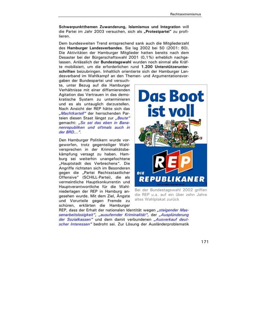 Seite 173 des Verfassungsschutzbericht 2002 Hamburg