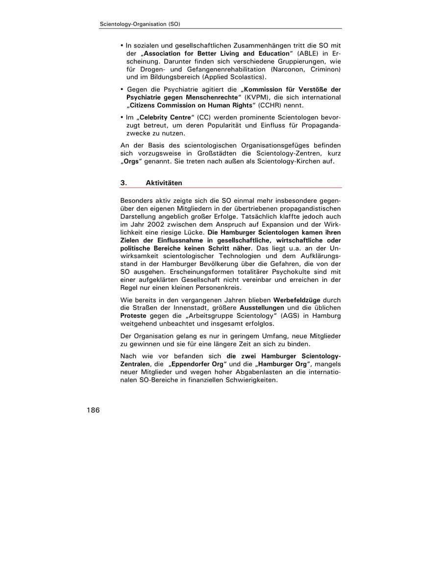Seite 188 des Verfassungsschutzbericht 2002 Hamburg