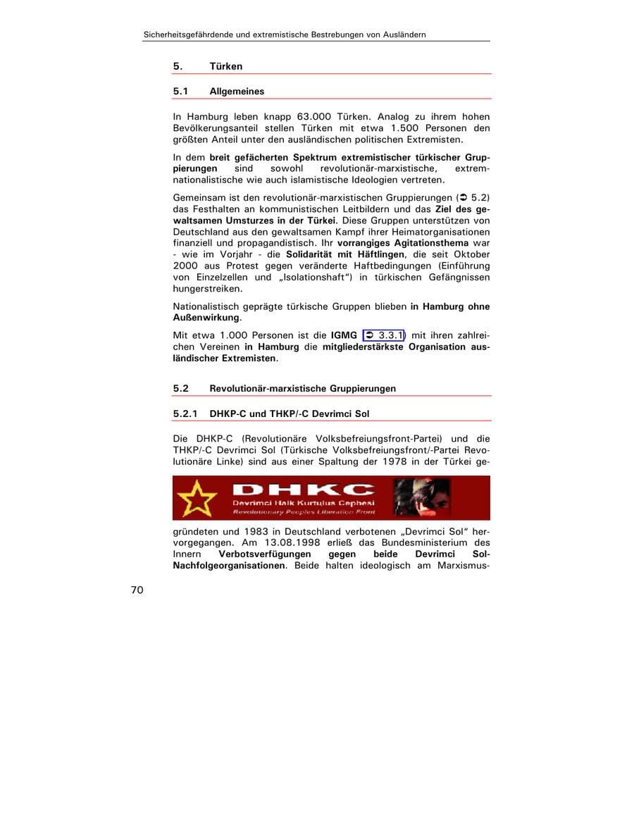 Seite 72 des Verfassungsschutzbericht 2002 Hamburg