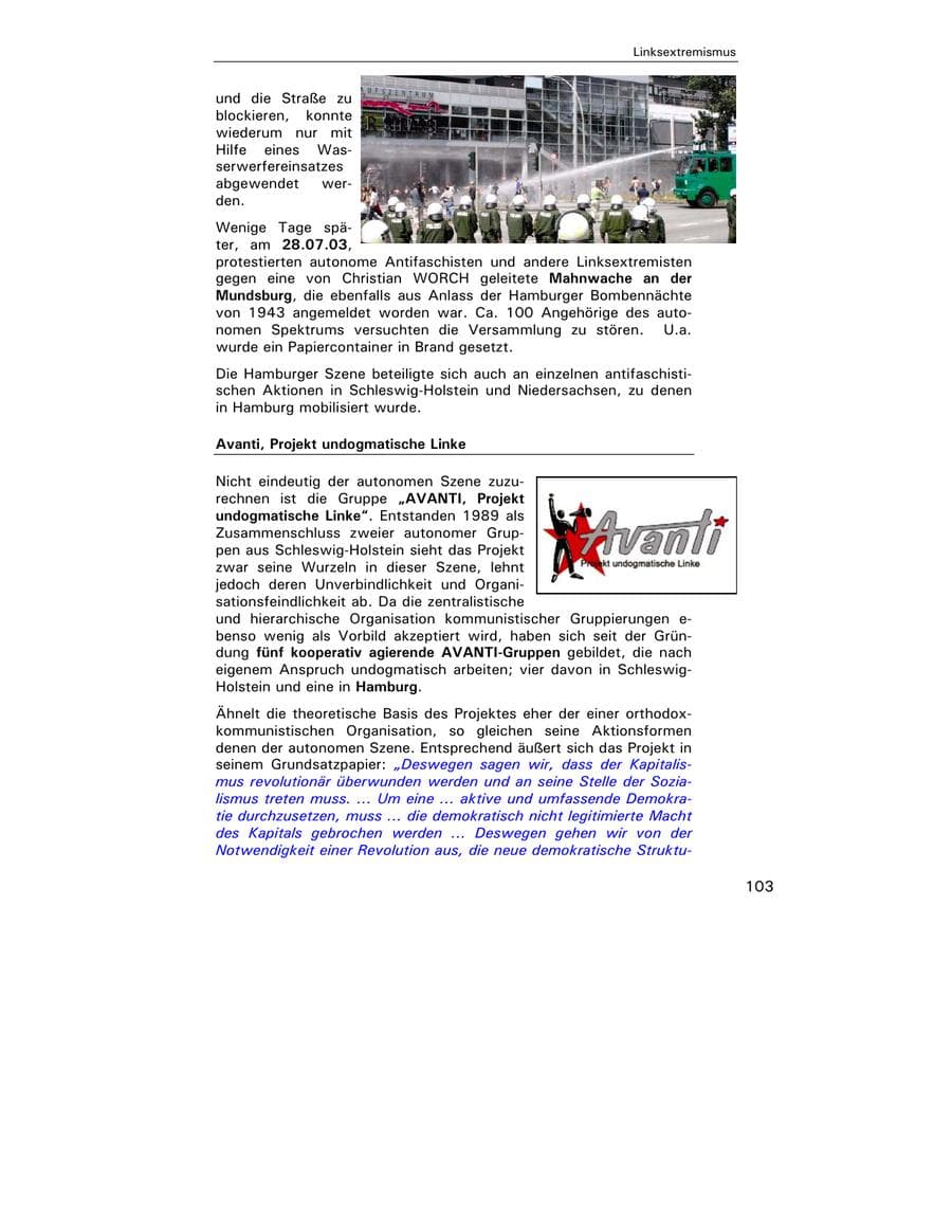 Seite 104 des Verfassungsschutzbericht 2003 Hamburg