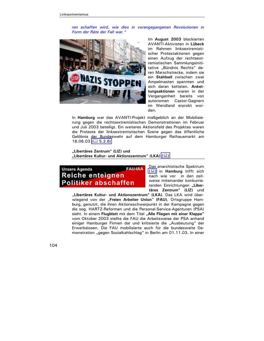 Seite 105 des Verfassungsschutzbericht 2003 Hamburg