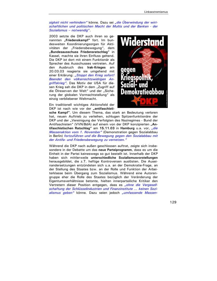 Seite 130 des Verfassungsschutzbericht 2003 Hamburg