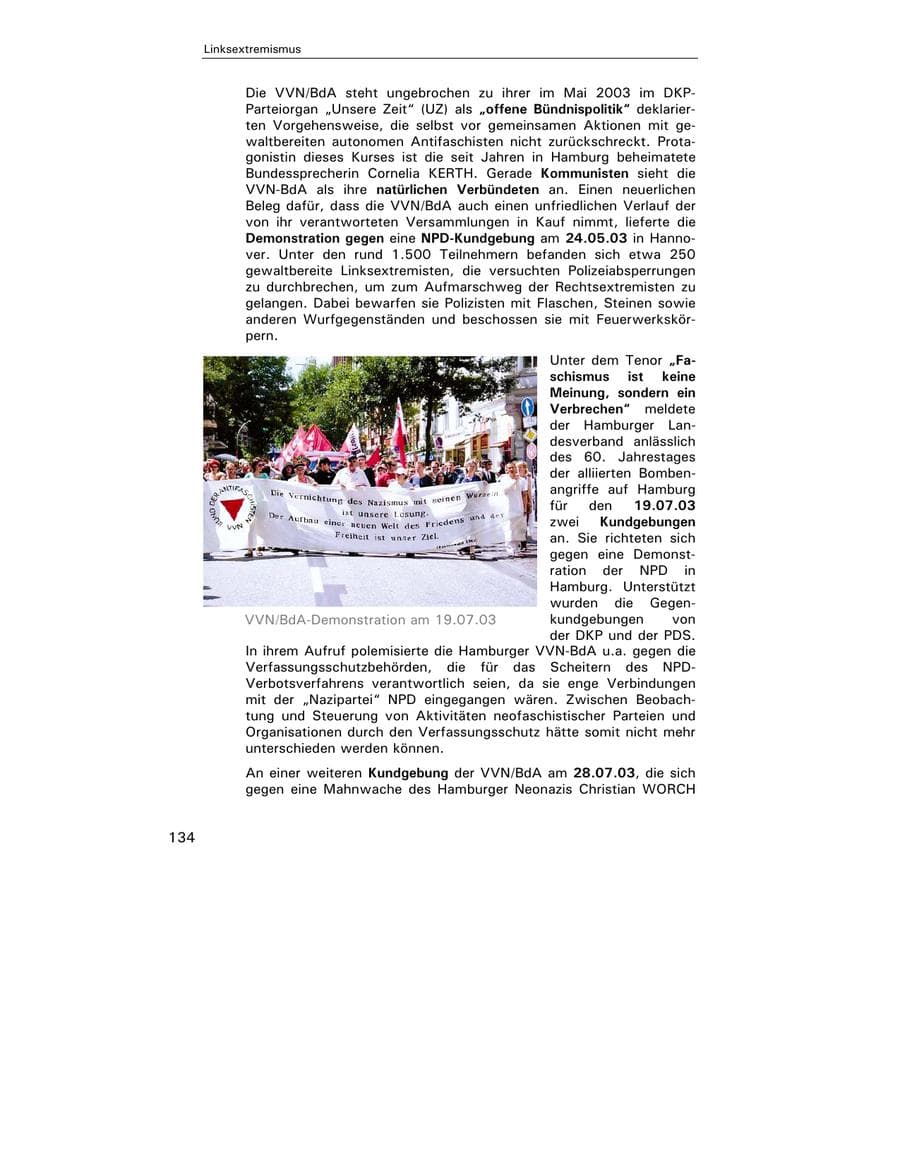 Seite 135 des Verfassungsschutzbericht 2003 Hamburg