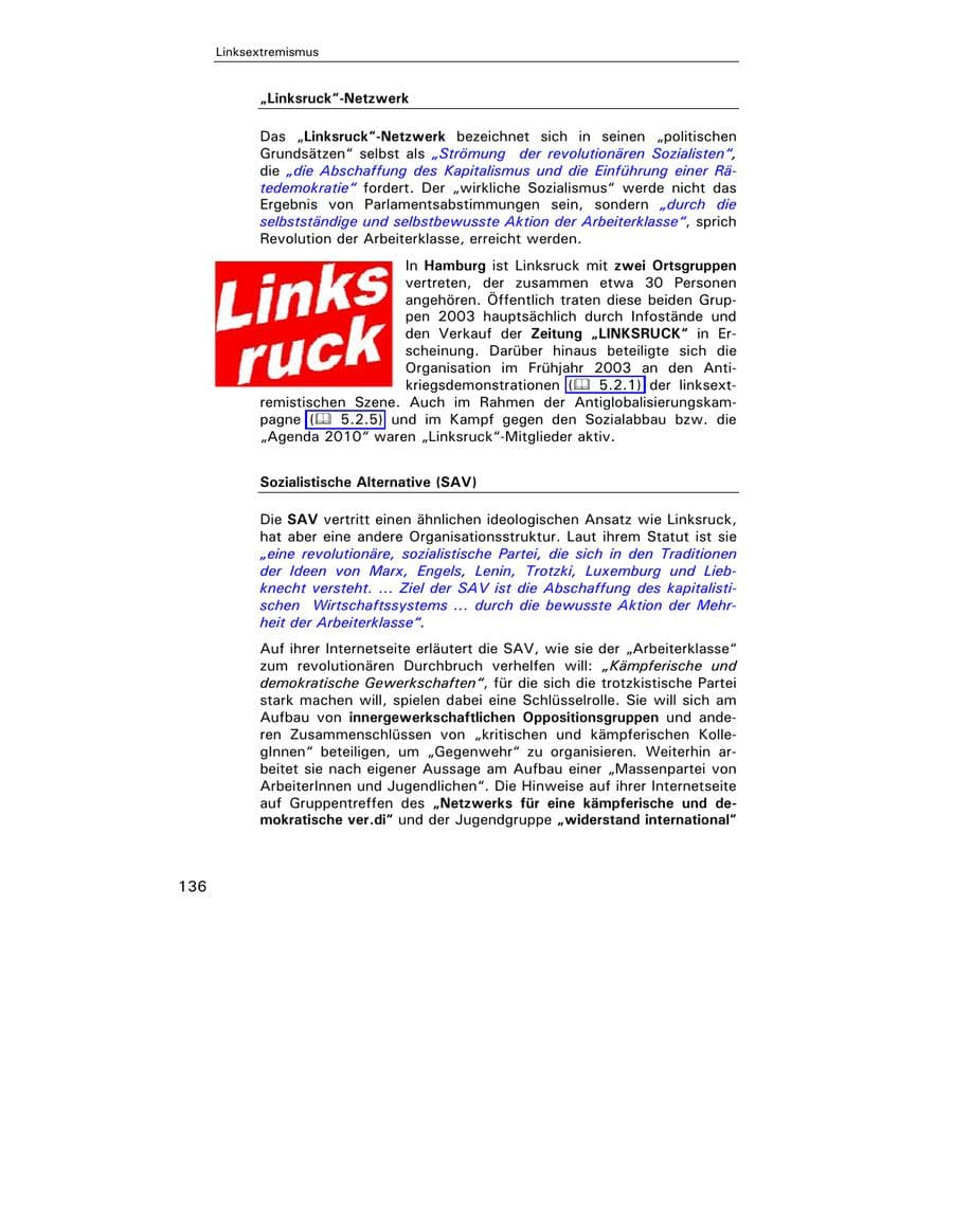 Seite 137 des Verfassungsschutzbericht 2003 Hamburg