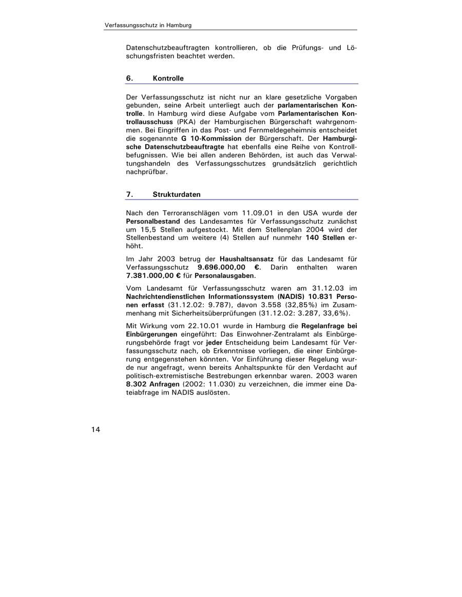Seite 15 des Verfassungsschutzbericht 2003 Hamburg