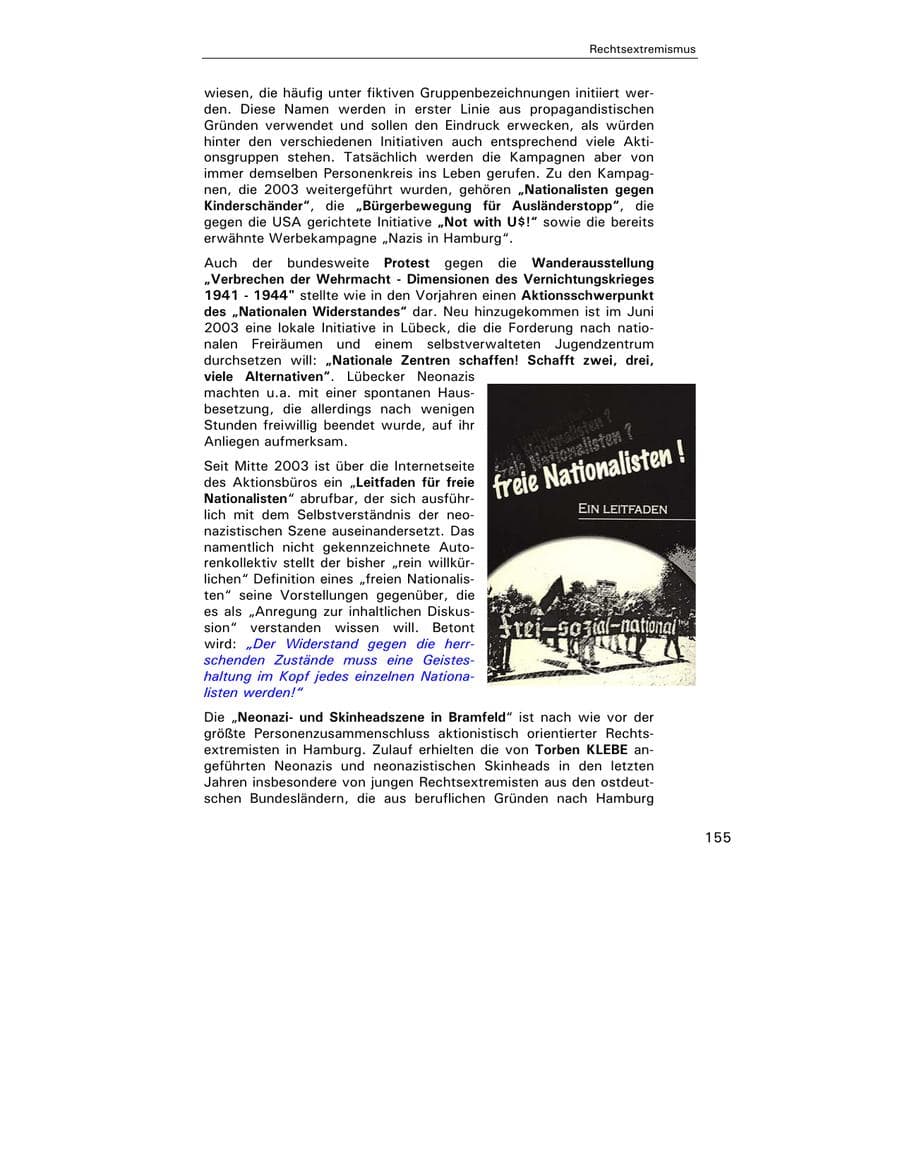 Seite 156 des Verfassungsschutzbericht 2003 Hamburg