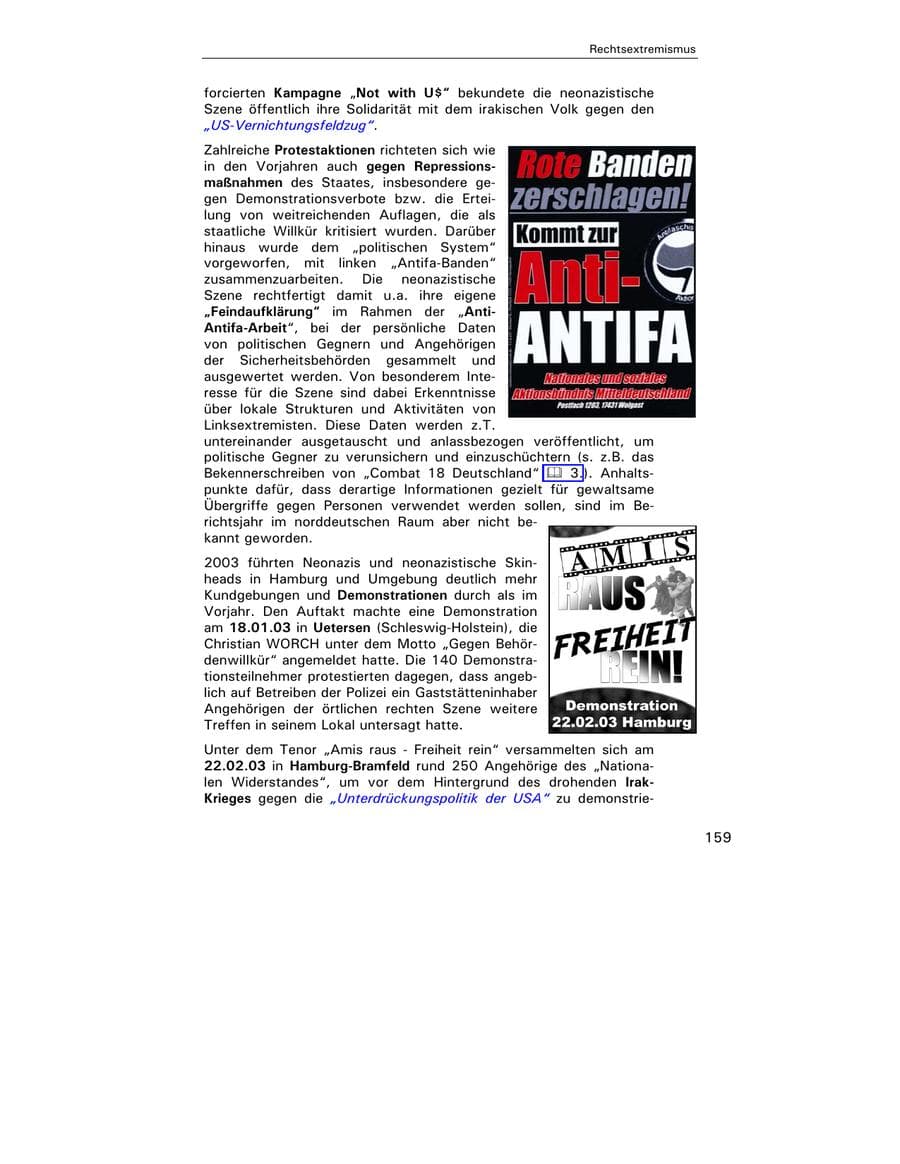 Seite 160 des Verfassungsschutzbericht 2003 Hamburg