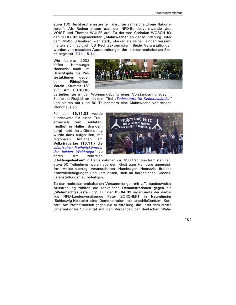 Seite 162 des Verfassungsschutzbericht 2003 Hamburg