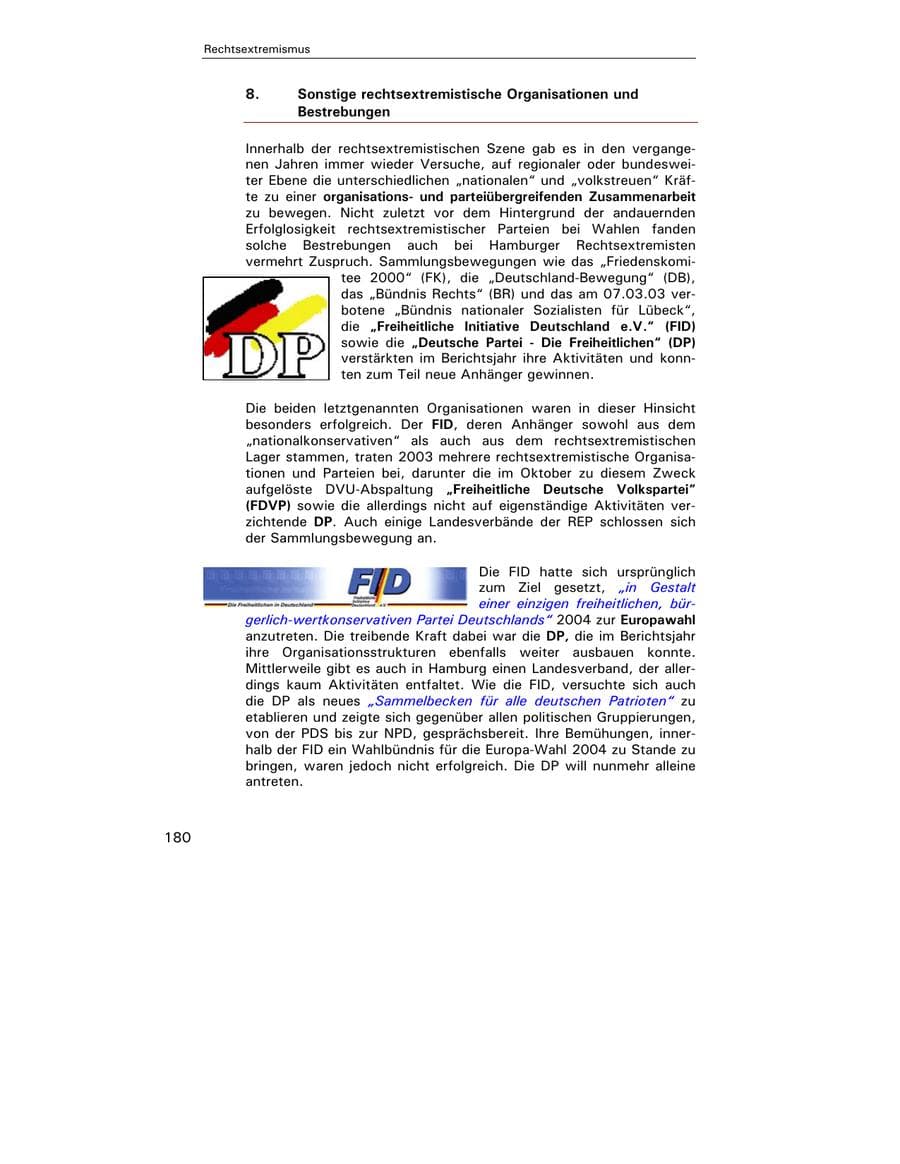 Seite 181 des Verfassungsschutzbericht 2003 Hamburg