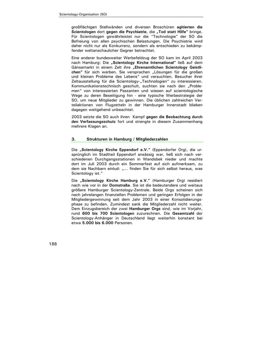 Seite 189 des Verfassungsschutzbericht 2003 Hamburg