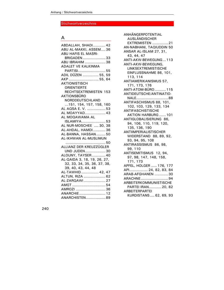 Seite 241 des Verfassungsschutzbericht 2003 Hamburg