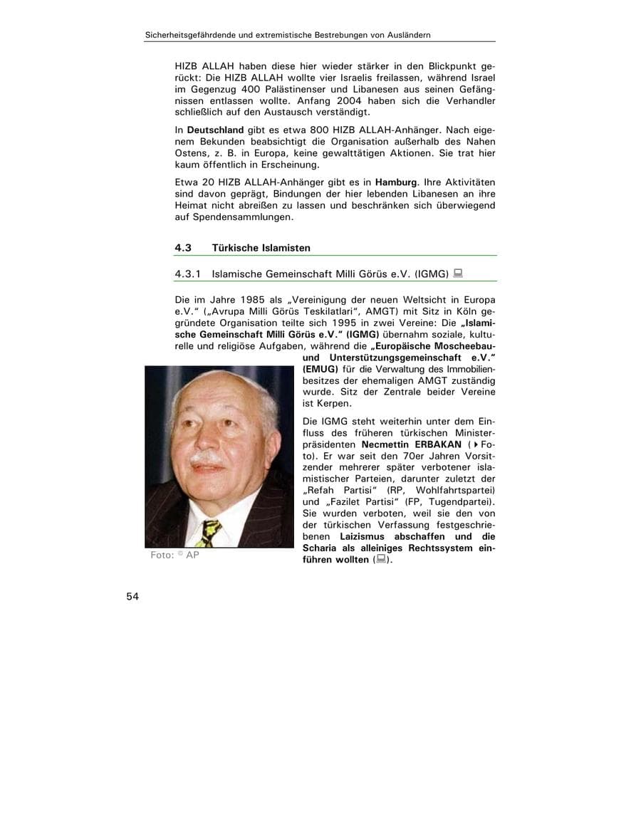 Seite 55 des Verfassungsschutzbericht 2003 Hamburg