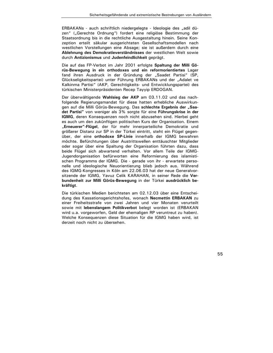 Seite 56 des Verfassungsschutzbericht 2003 Hamburg