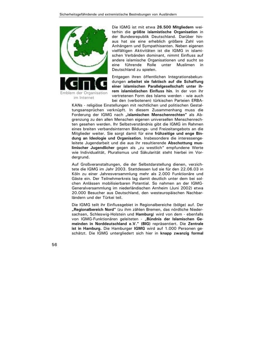 Seite 57 des Verfassungsschutzbericht 2003 Hamburg