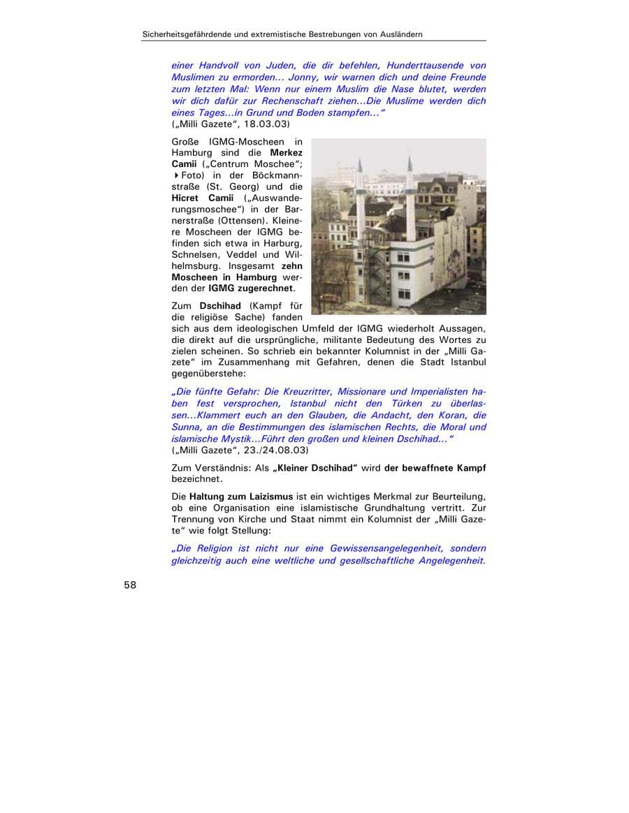 Seite 59 des Verfassungsschutzbericht 2003 Hamburg