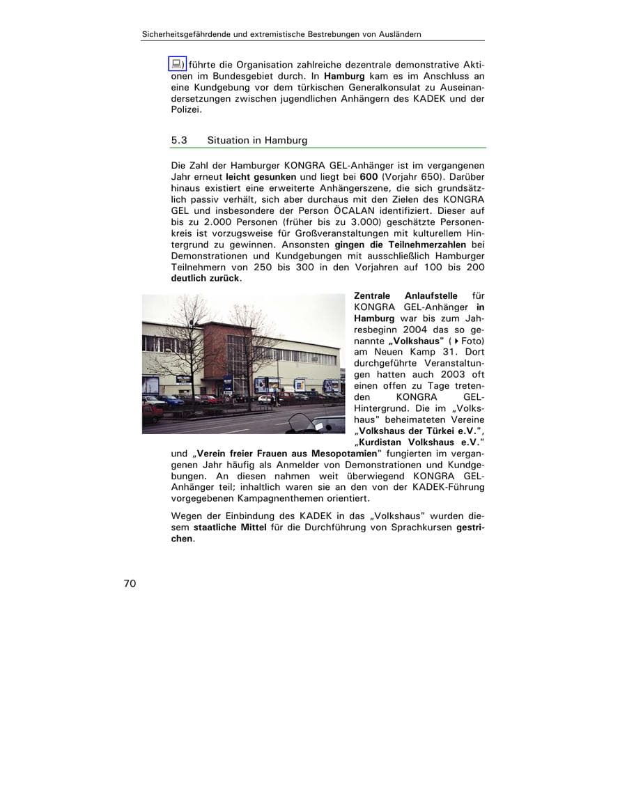 Seite 71 des Verfassungsschutzbericht 2003 Hamburg