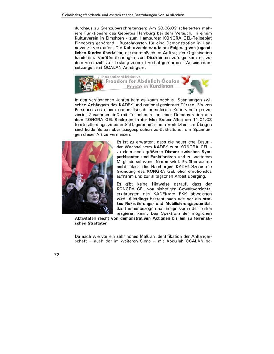 Seite 73 des Verfassungsschutzbericht 2003 Hamburg