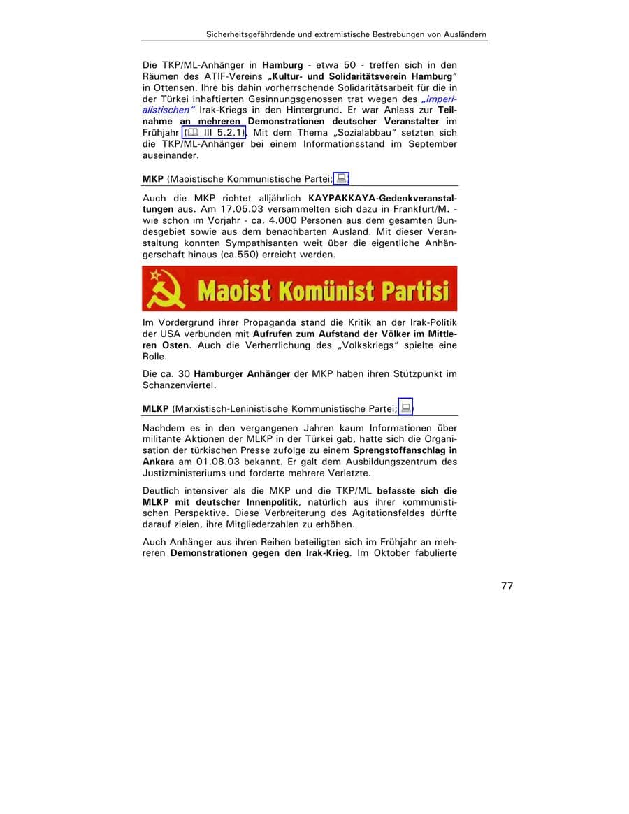 Seite 78 des Verfassungsschutzbericht 2003 Hamburg
