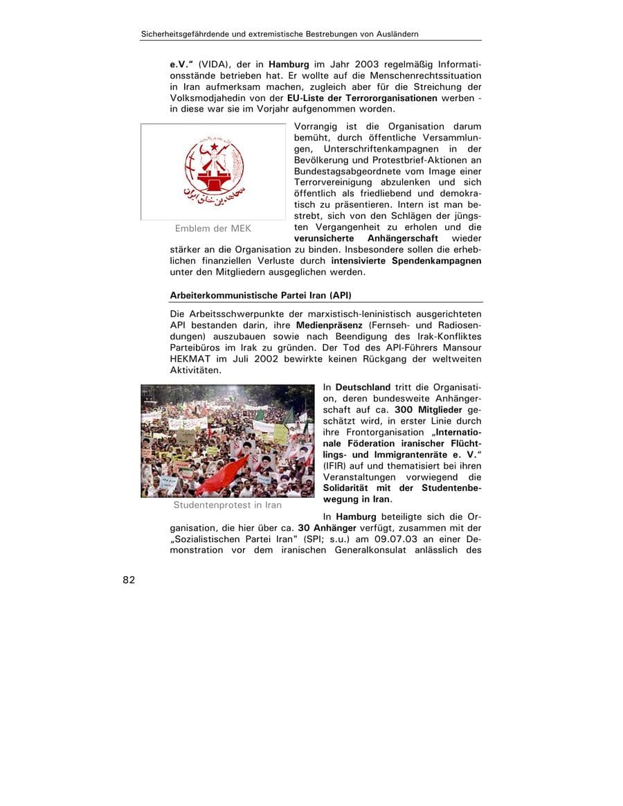 Seite 83 des Verfassungsschutzbericht 2003 Hamburg