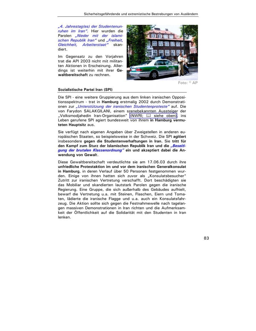 Seite 84 des Verfassungsschutzbericht 2003 Hamburg