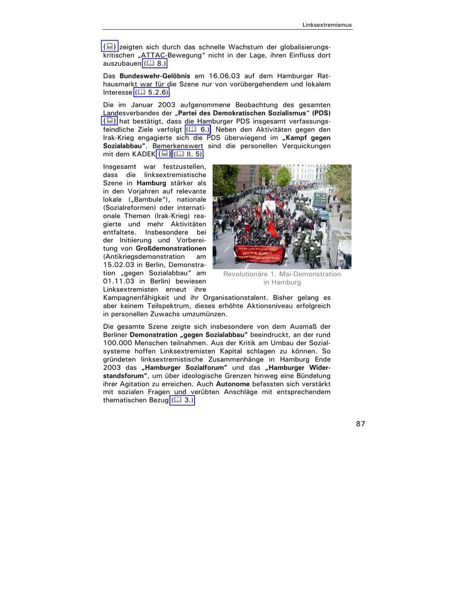 Seite 88 des Verfassungsschutzbericht 2003 Hamburg