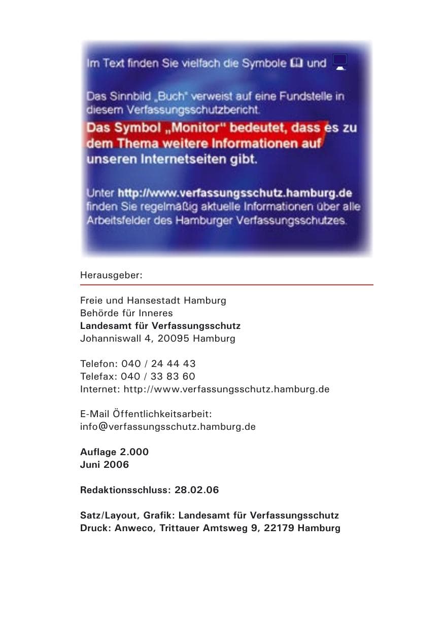 Seite 2 des Verfassungsschutzbericht 2005 Hamburg