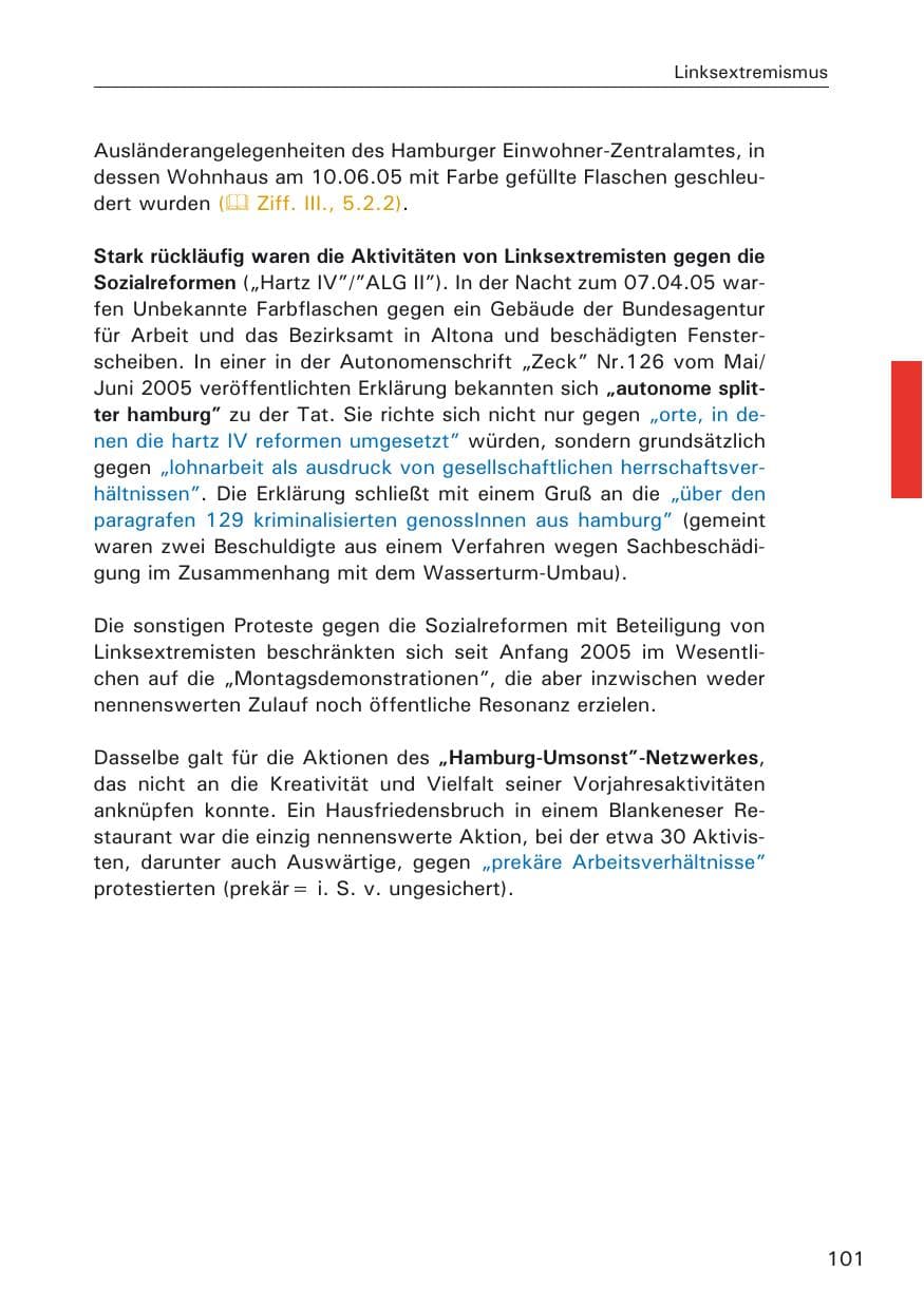 Seite 101 des Verfassungsschutzbericht 2005 Hamburg