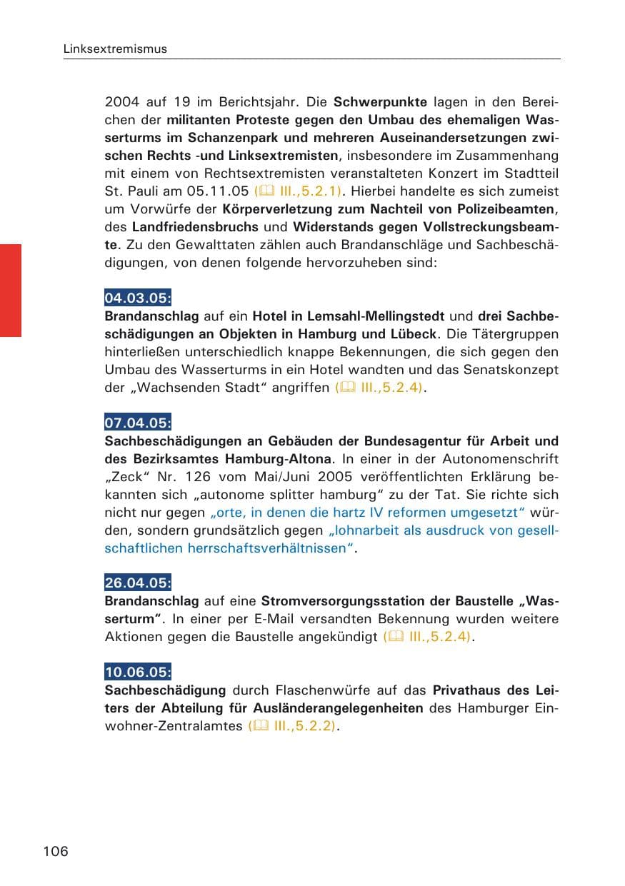 Seite 106 des Verfassungsschutzbericht 2005 Hamburg