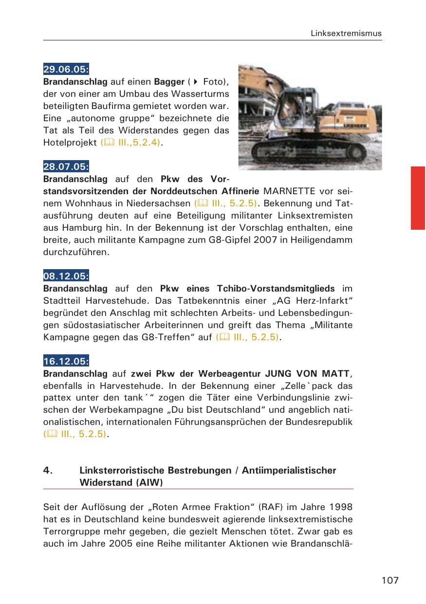 Seite 107 des Verfassungsschutzbericht 2005 Hamburg