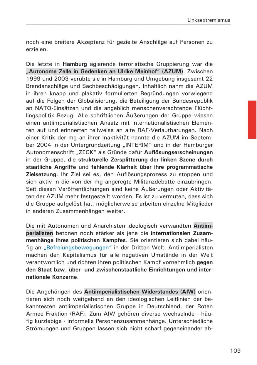 Seite 109 des Verfassungsschutzbericht 2005 Hamburg
