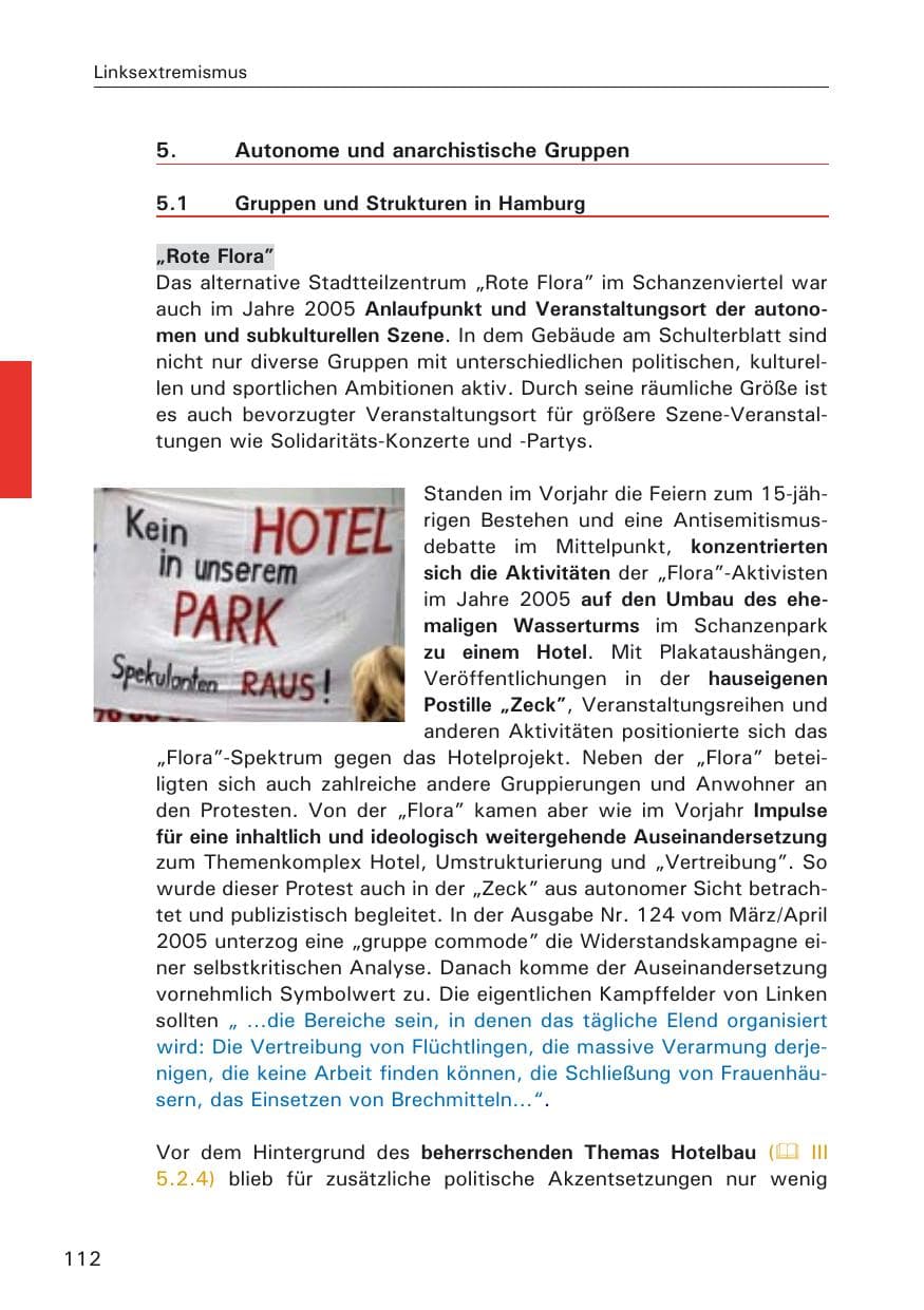 Seite 112 des Verfassungsschutzbericht 2005 Hamburg