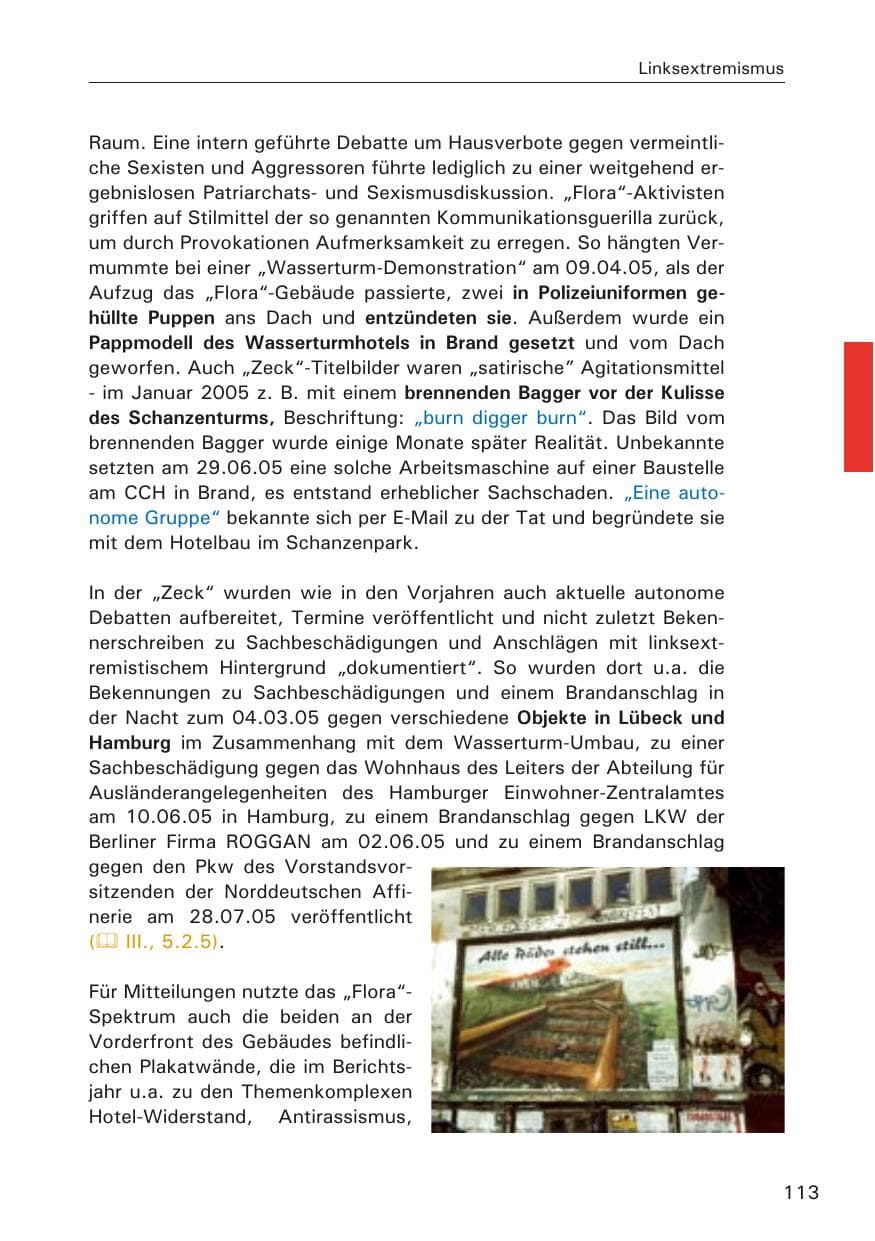 Seite 113 des Verfassungsschutzbericht 2005 Hamburg
