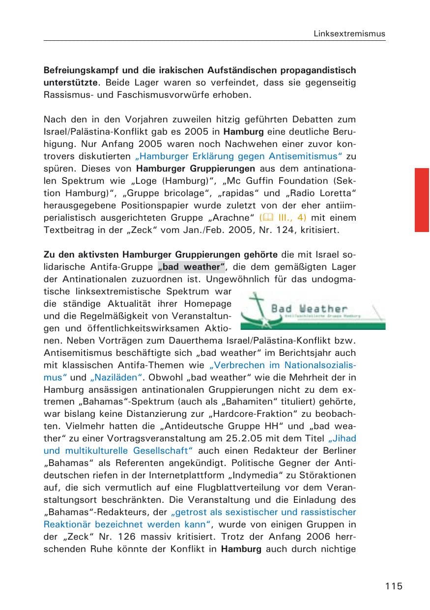 Seite 115 des Verfassungsschutzbericht 2005 Hamburg