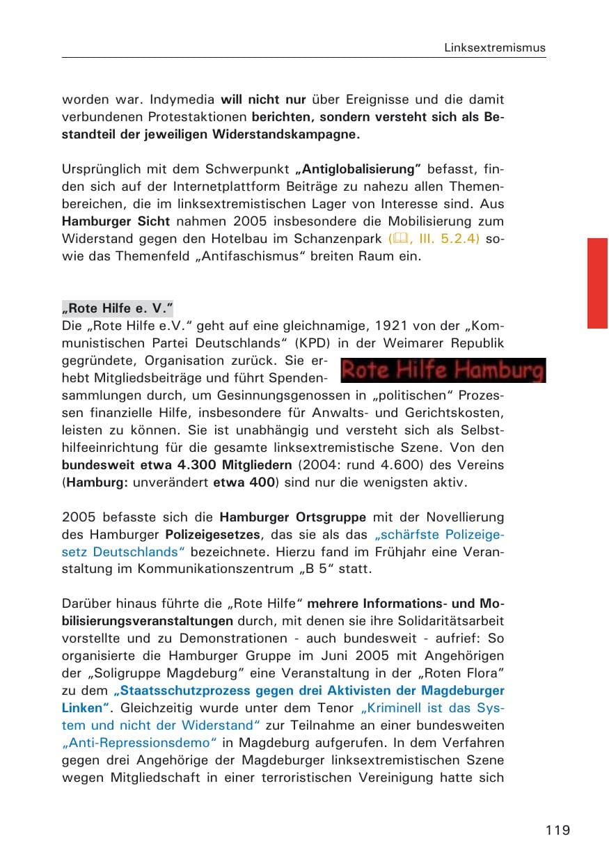 Seite 119 des Verfassungsschutzbericht 2005 Hamburg